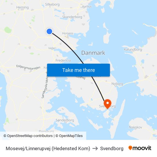 Mosevej/Linnerupvej (Hedensted Kom) to Svendborg map