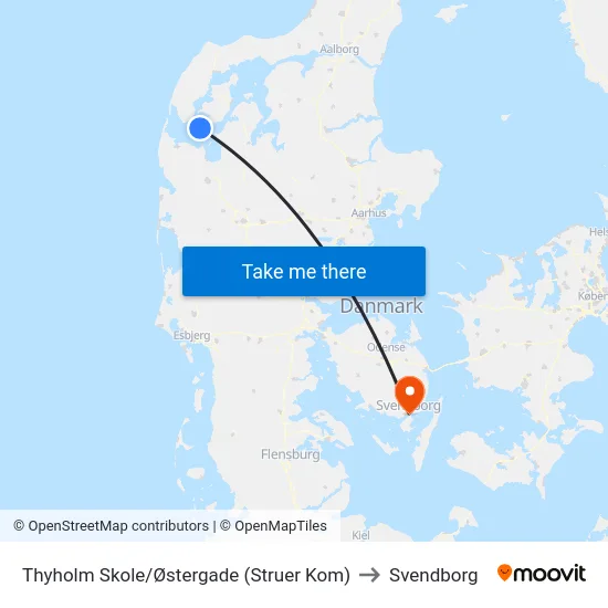 Thyholm Skole/Østergade (Struer Kom) to Svendborg map
