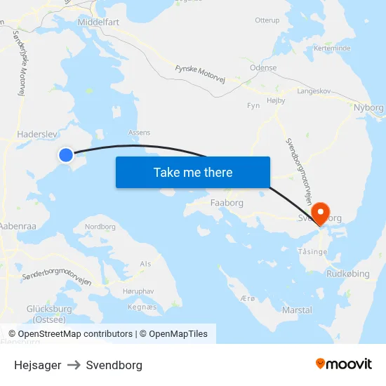 Hejsager to Svendborg map