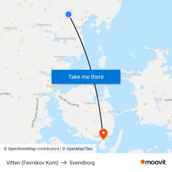 Vitten (Favrskov Kom) to Svendborg map