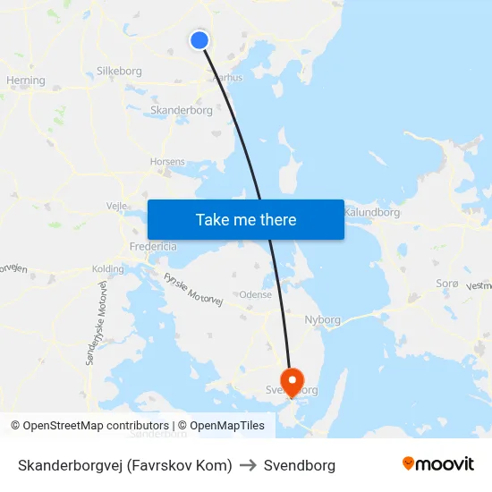 Skanderborgvej (Favrskov Kom) to Svendborg map