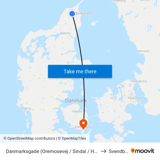Danmarksgade (Oremosevej / Sindal / Hjørring K.) to Svendborg map