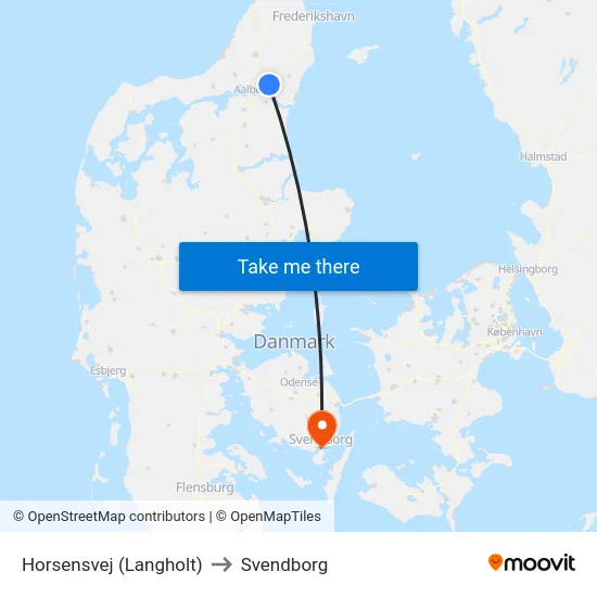 Horsensvej (Langholt) to Svendborg map