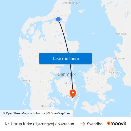 Nr. Uttrup Kirke (Hjørringvej / Nørresundby) to Svendborg map
