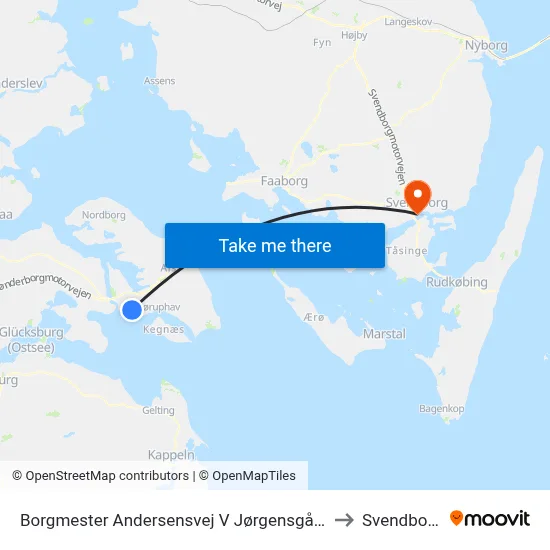Borgmester Andersensvej V Jørgensgård to Svendborg map