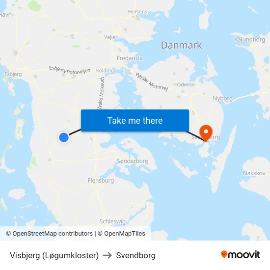 Visbjerg (Løgumkloster) to Svendborg map