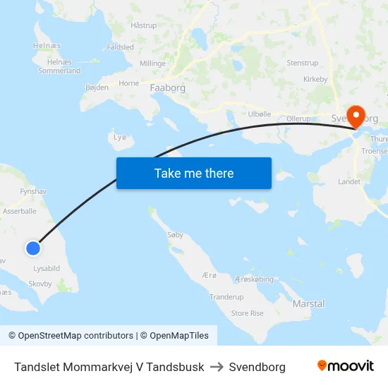 Tandslet Mommarkvej V Tandsbusk to Svendborg map