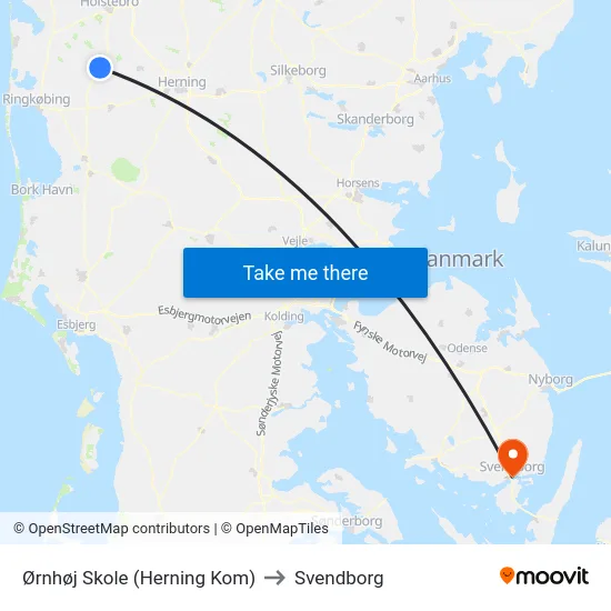 Ørnhøj Skole (Herning Kom) to Svendborg map