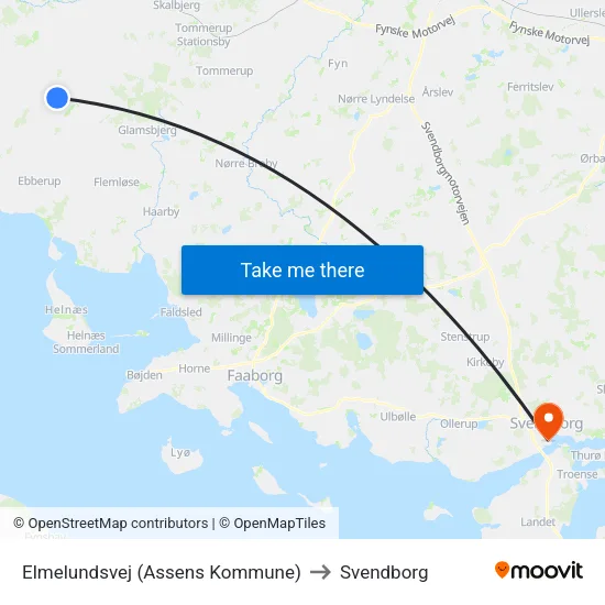 Elmelundsvej (Assens Kommune) to Svendborg map