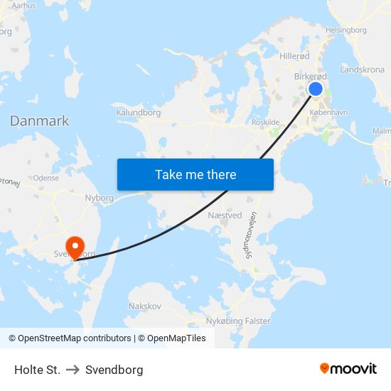 Holte St. to Svendborg map