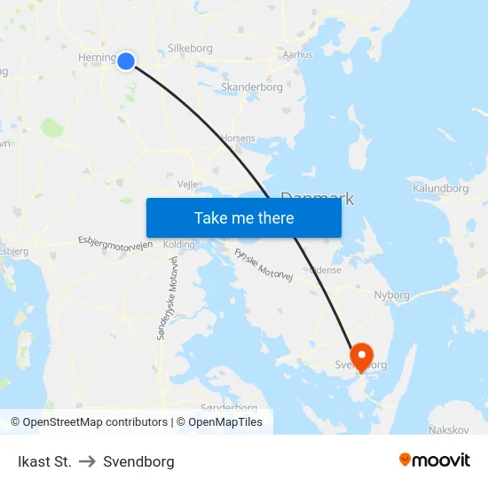 Ikast St. to Svendborg map