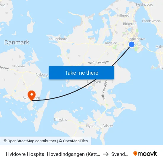 Hvidovre Hospital Hovedindgangen (Kettegård Allé) to Svendborg map