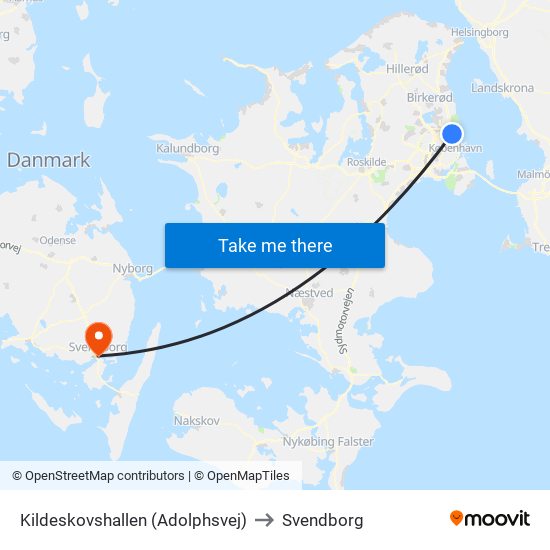 Kildeskovshallen (Adolphsvej) to Svendborg map