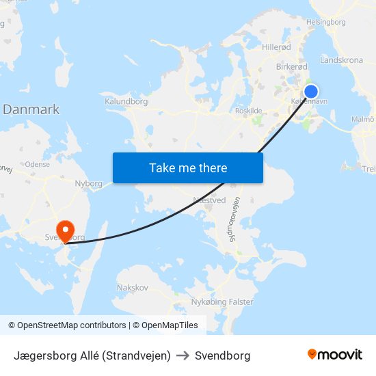 Jægersborg Allé (Strandvejen) to Svendborg map