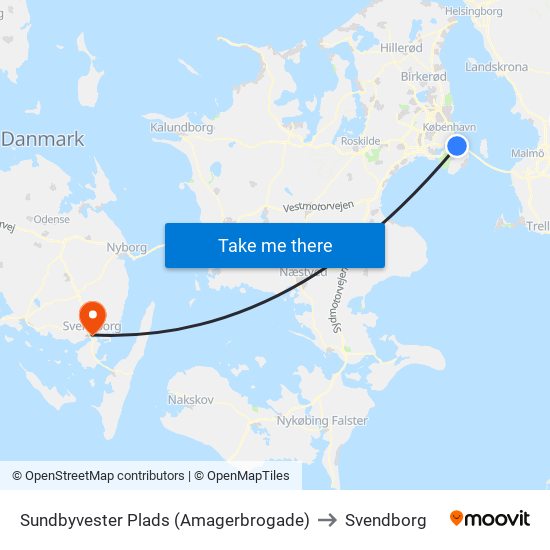 Sundbyvester Plads (Amagerbrogade) to Svendborg map