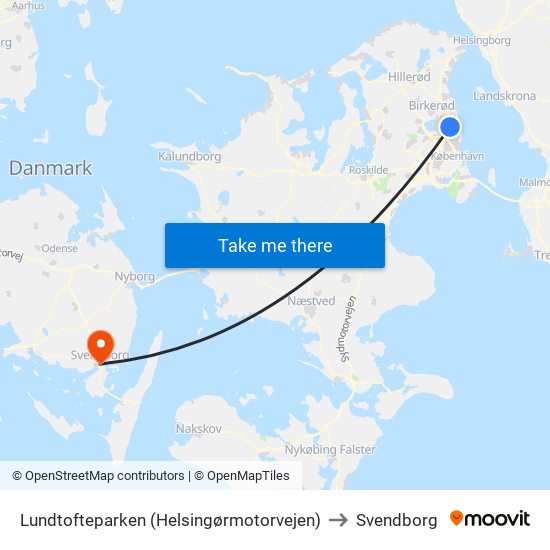Lundtofteparken (Helsingørmotorvejen) to Svendborg map