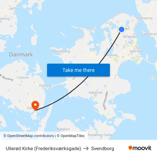 Ullerød Kirke (Frederiksværksgade) to Svendborg map