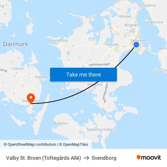 Valby St. Broen (Toftegårds Allé) to Svendborg map