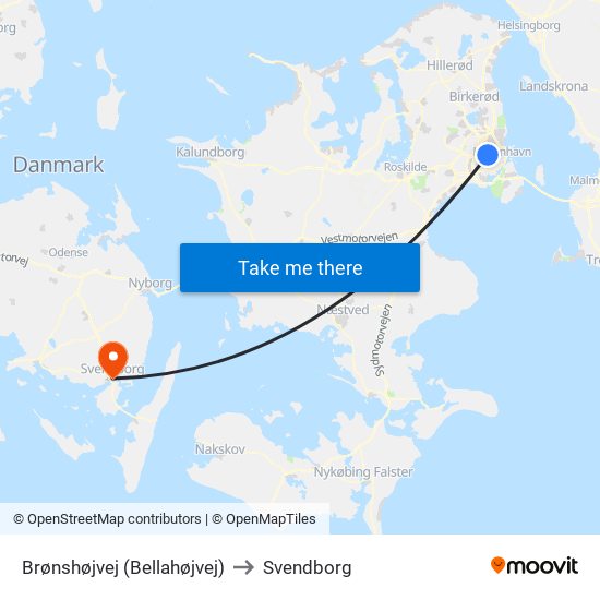 Brønshøjvej (Bellahøjvej) to Svendborg map