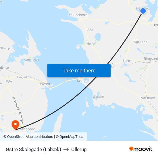 Østre Skolegade (Labæk) to Ollerup map