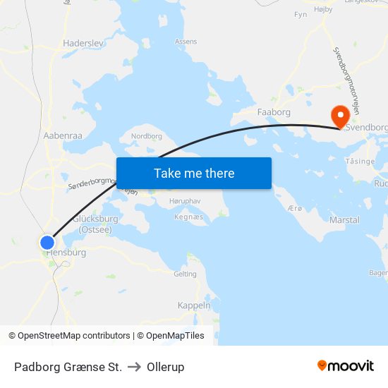 Padborg Grænse St. to Ollerup map