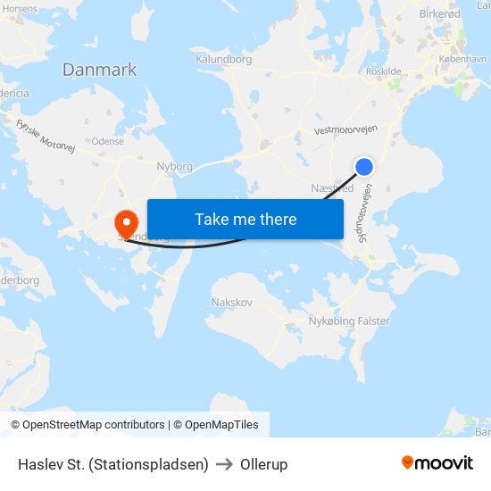 Haslev St. (Stationspladsen) to Ollerup map