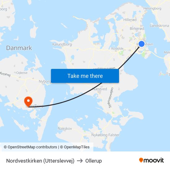 Nordvestkirken (Utterslevvej) to Ollerup map