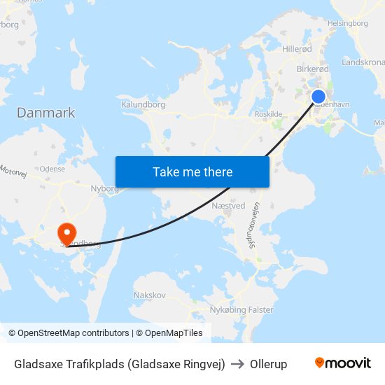 Gladsaxe Trafikplads (Gladsaxe Ringvej) to Ollerup map