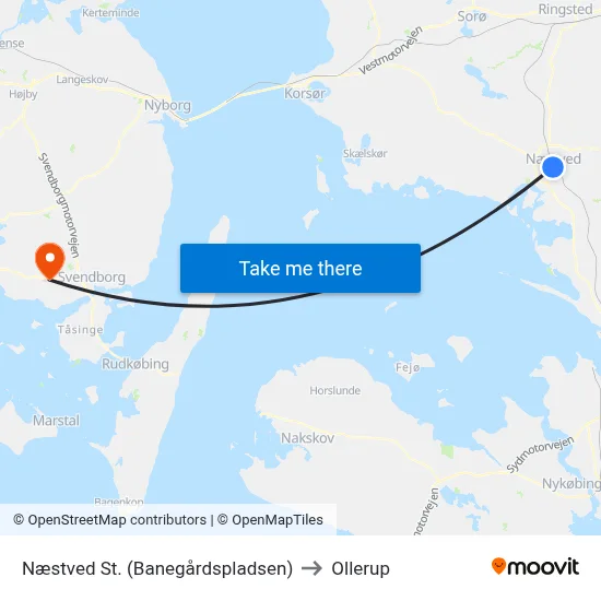 Næstved St. (Banegårdspladsen) to Ollerup map