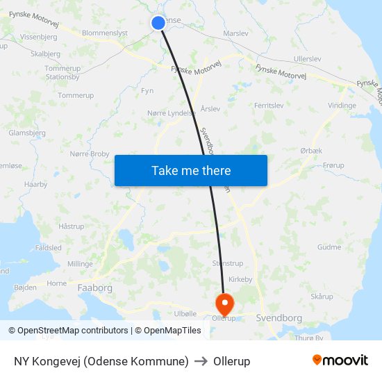 NY Kongevej (Odense Kommune) to Ollerup map