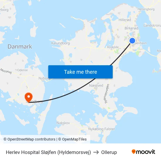 Herlev Hospital Sløjfen (Hyldemorsvej) to Ollerup map