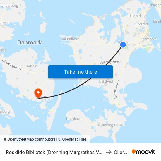 Roskilde Bibliotek (Dronning Margrethes Vej) to Ollerup map