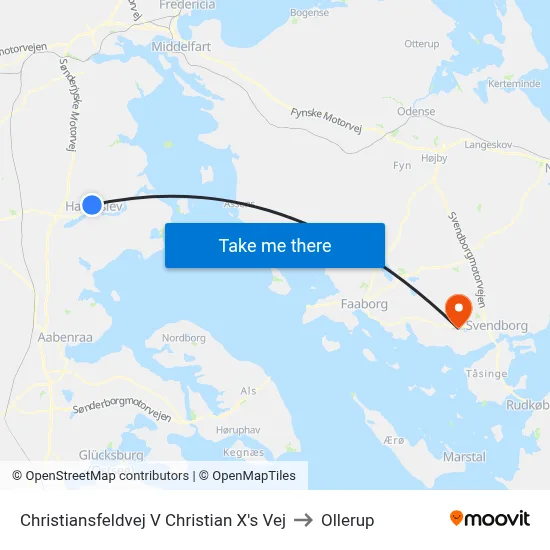 Christiansfeldvej V Christian X's Vej to Ollerup map