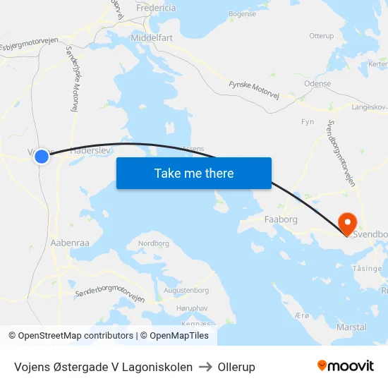 Vojens Østergade V Lagoniskolen to Ollerup map