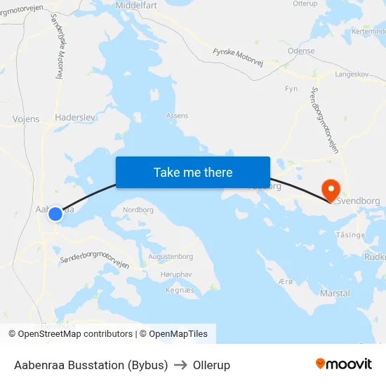 Aabenraa Busstation (Bybus) to Ollerup map
