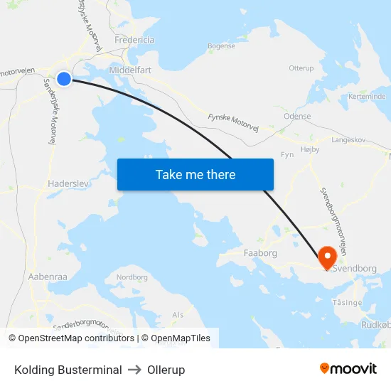 Kolding Busterminal to Ollerup map