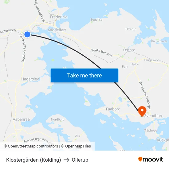 Klostergården (Kolding) to Ollerup map