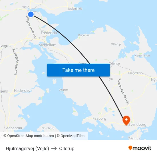 Hjulmagervej (Vejle) to Ollerup map