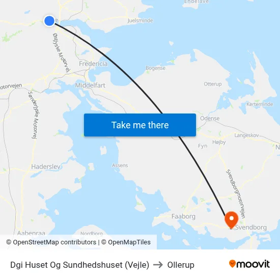 Dgi Huset Og Sundhedshuset (Vejle) to Ollerup map