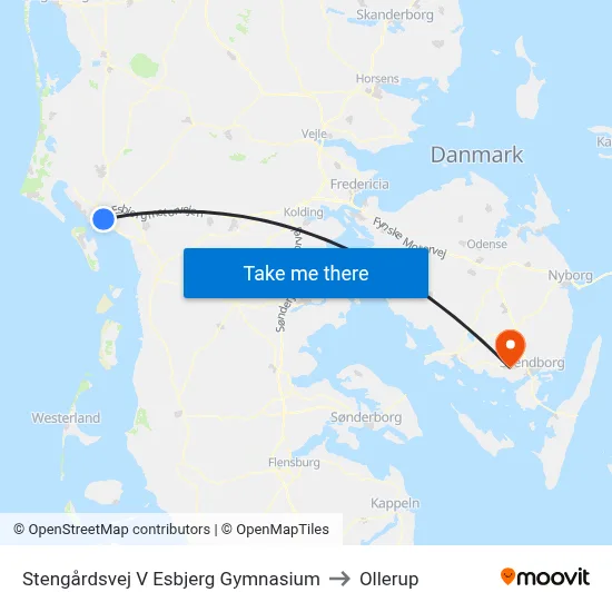 Stengårdsvej V Esbjerg Gymnasium to Ollerup map