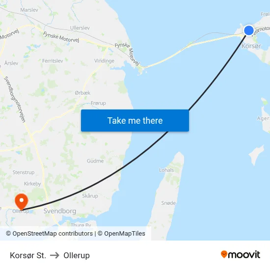 Korsør St. to Ollerup map