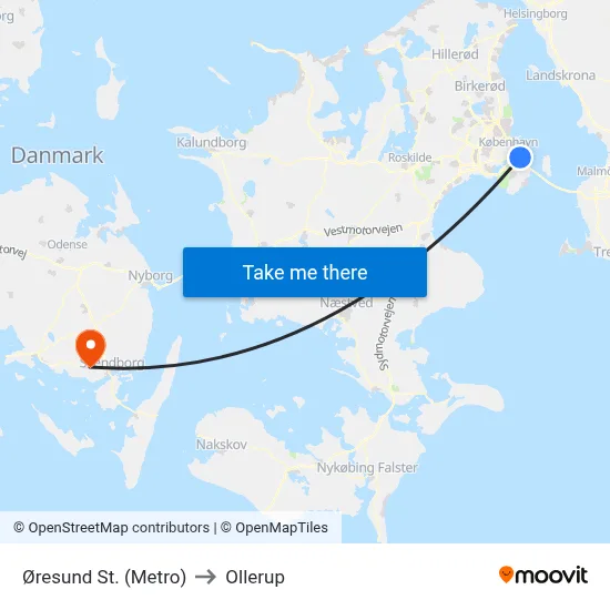 Øresund St. (Metro) to Ollerup map