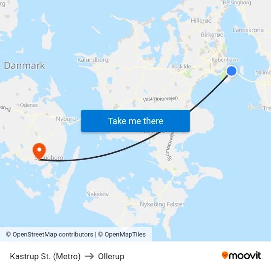Kastrup St. (Metro) to Ollerup map