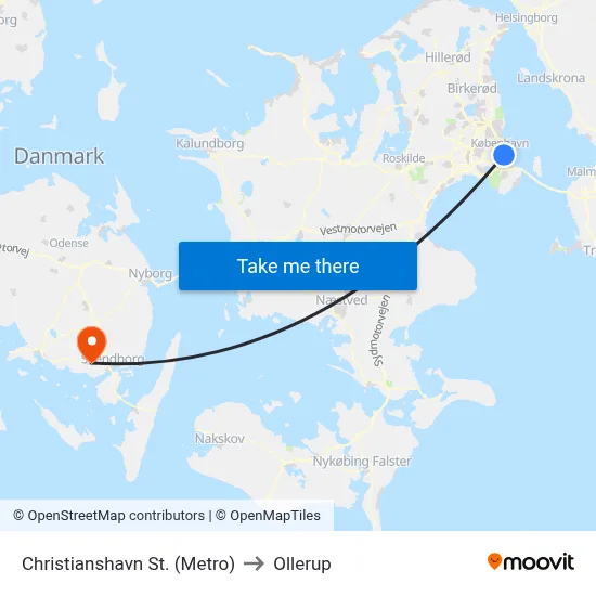 Christianshavn St. (Metro) to Ollerup map