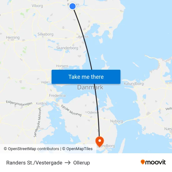 Randers St./Vestergade to Ollerup map
