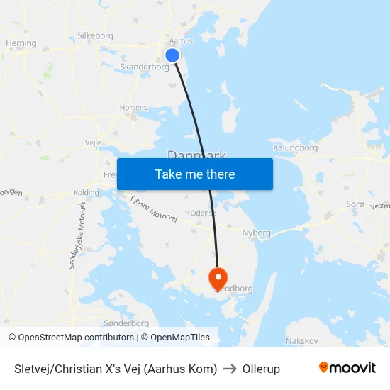 Sletvej/Christian X's Vej (Aarhus Kom) to Ollerup map