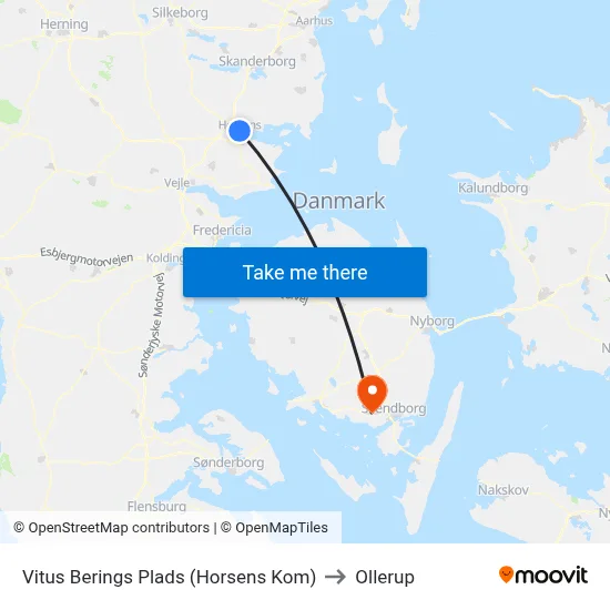 Vitus Berings Plads (Horsens Kom) to Ollerup map