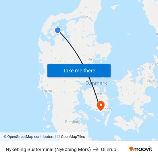 Nykøbing Busterminal (Nykøbing Mors) to Ollerup map