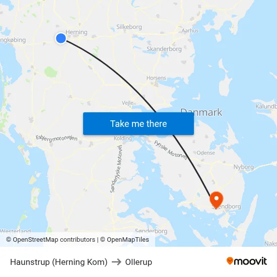 Haunstrup (Herning Kom) to Ollerup map
