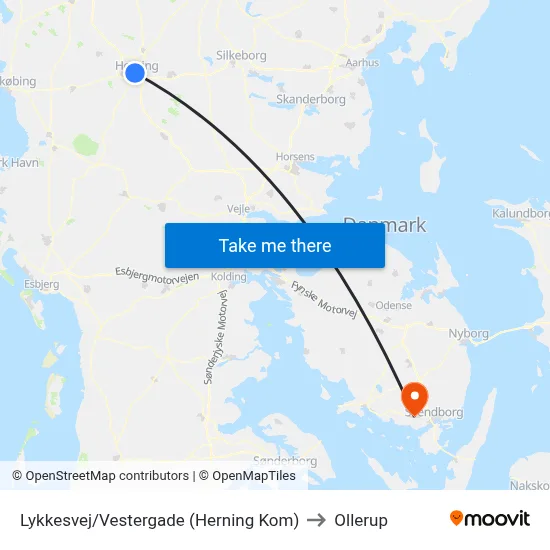 Lykkesvej/Vestergade (Herning Kom) to Ollerup map